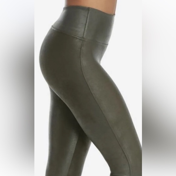 Spanx Faux Leather Leggings Olive Small - Picture 3 of 7